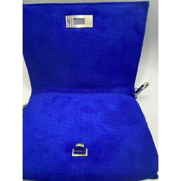 Royal Blue Quilted Velvet feel  Clutch Wristlet With Chain Strap & Turn Lock Clo - Picture 11 of 15